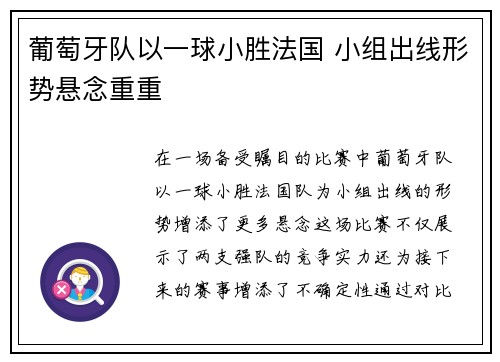 葡萄牙队以一球小胜法国 小组出线形势悬念重重