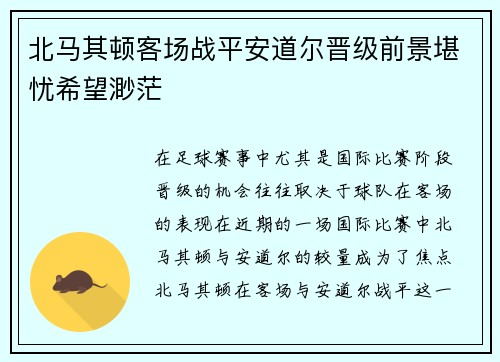 北马其顿客场战平安道尔晋级前景堪忧希望渺茫