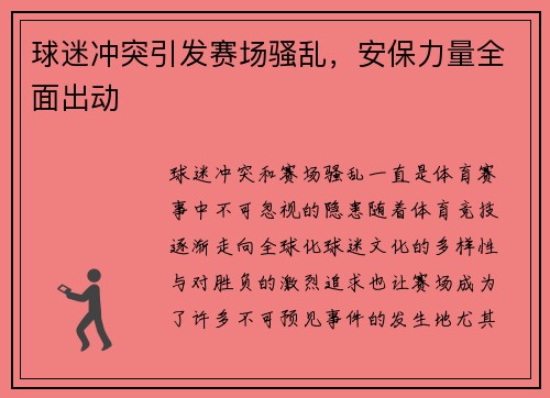 球迷冲突引发赛场骚乱，安保力量全面出动