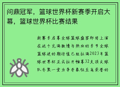 问鼎冠军，篮球世界杯新赛季开启大幕，篮球世界杯比赛结果