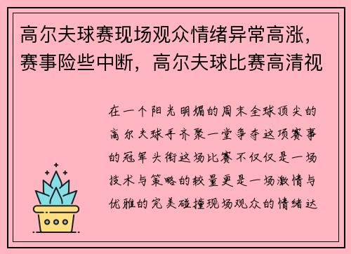 高尔夫球赛现场观众情绪异常高涨，赛事险些中断，高尔夫球比赛高清视频